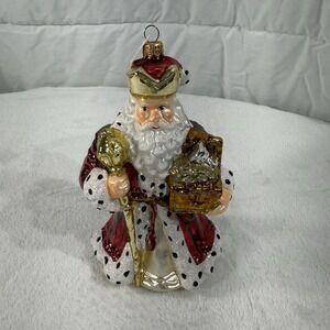 SANTA Christmas Ornament Blown Glass 8" Royal King Santa Poland